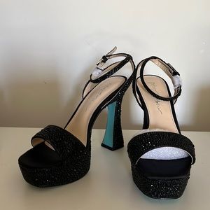 Betsey Johnson Beth Black Crystal embellished platform sandal. Size 7